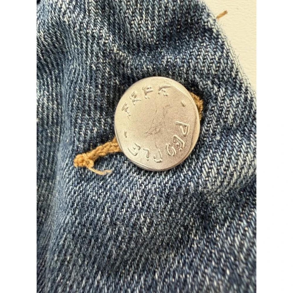 Free People Blue Denim Overall Dress Sz 6 Raw Hem Casual Bib Mini